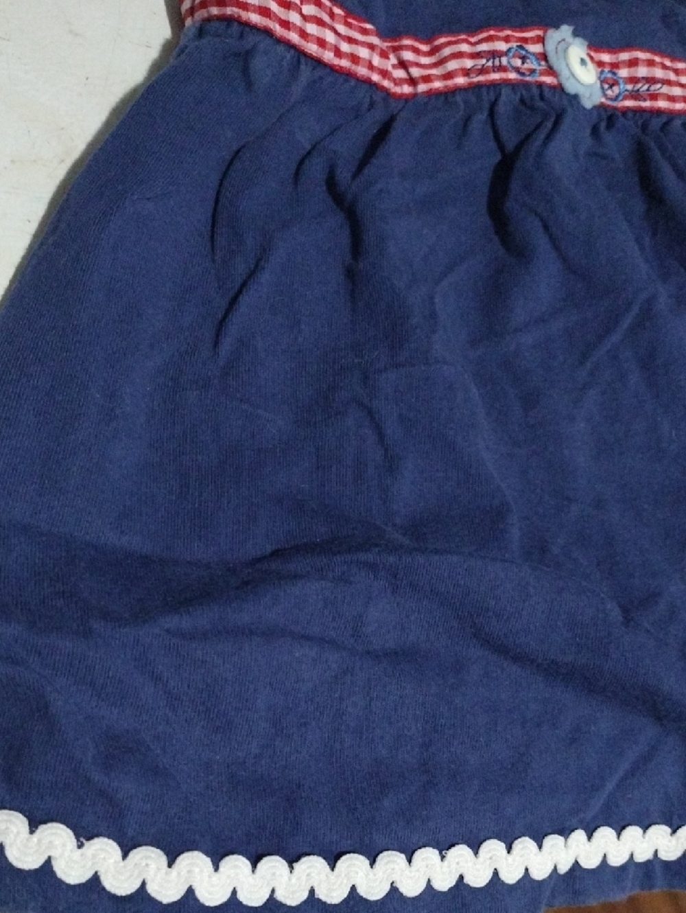 Little Me Navy Dress with Red Gingham Waist and White Trim - Picture 5 of 8